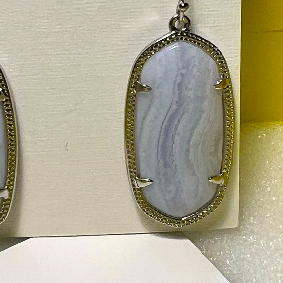 NWT Kendra Scott Elle Earrings Blue Lace Agate & Silver Rare & So Beautiful! - Picture 4 of 9